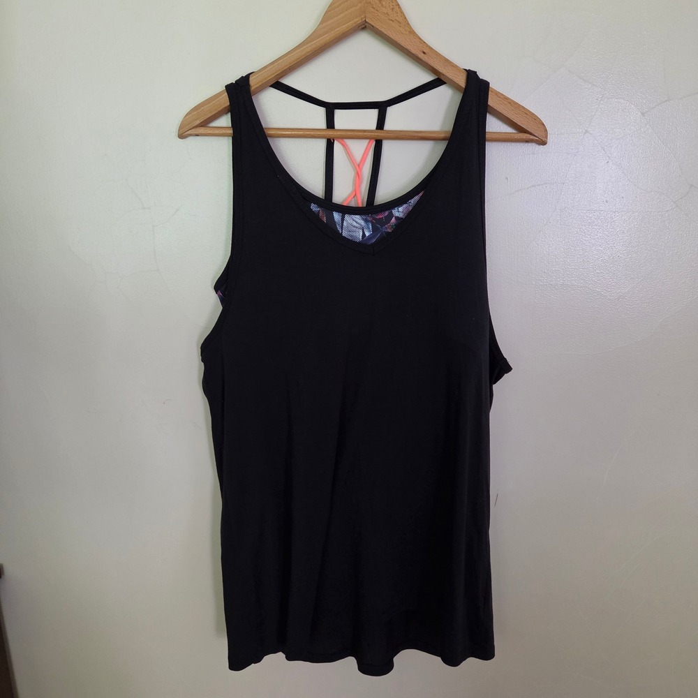 Champion C9 Womens XL Black Tropical 2-in-1 Strappy Racerback Active Tank Top